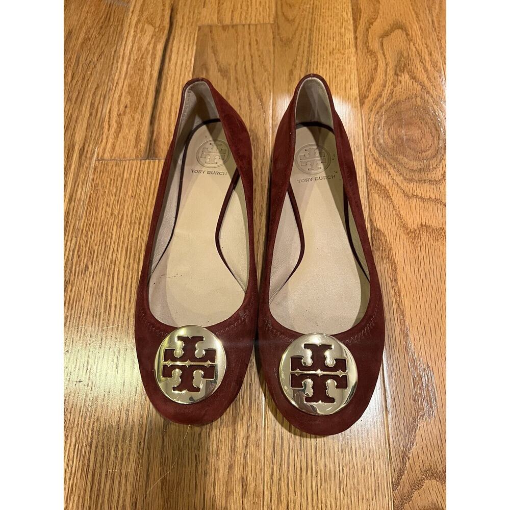 Tory Burch Maroon Wine Suede Classic Reva Ballet Flats Womens 8 Medium